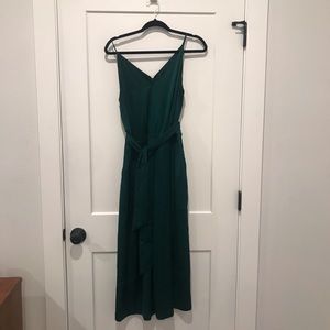 Green satin wide leg romper